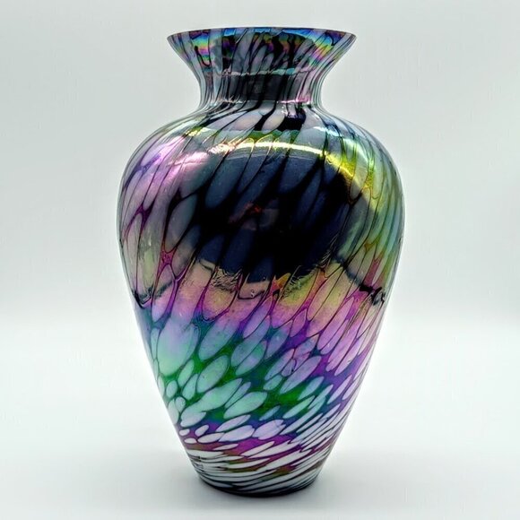 Vintage Handmade Iridescent Amethyst Art Glass Vase - Picture 3 of 6
